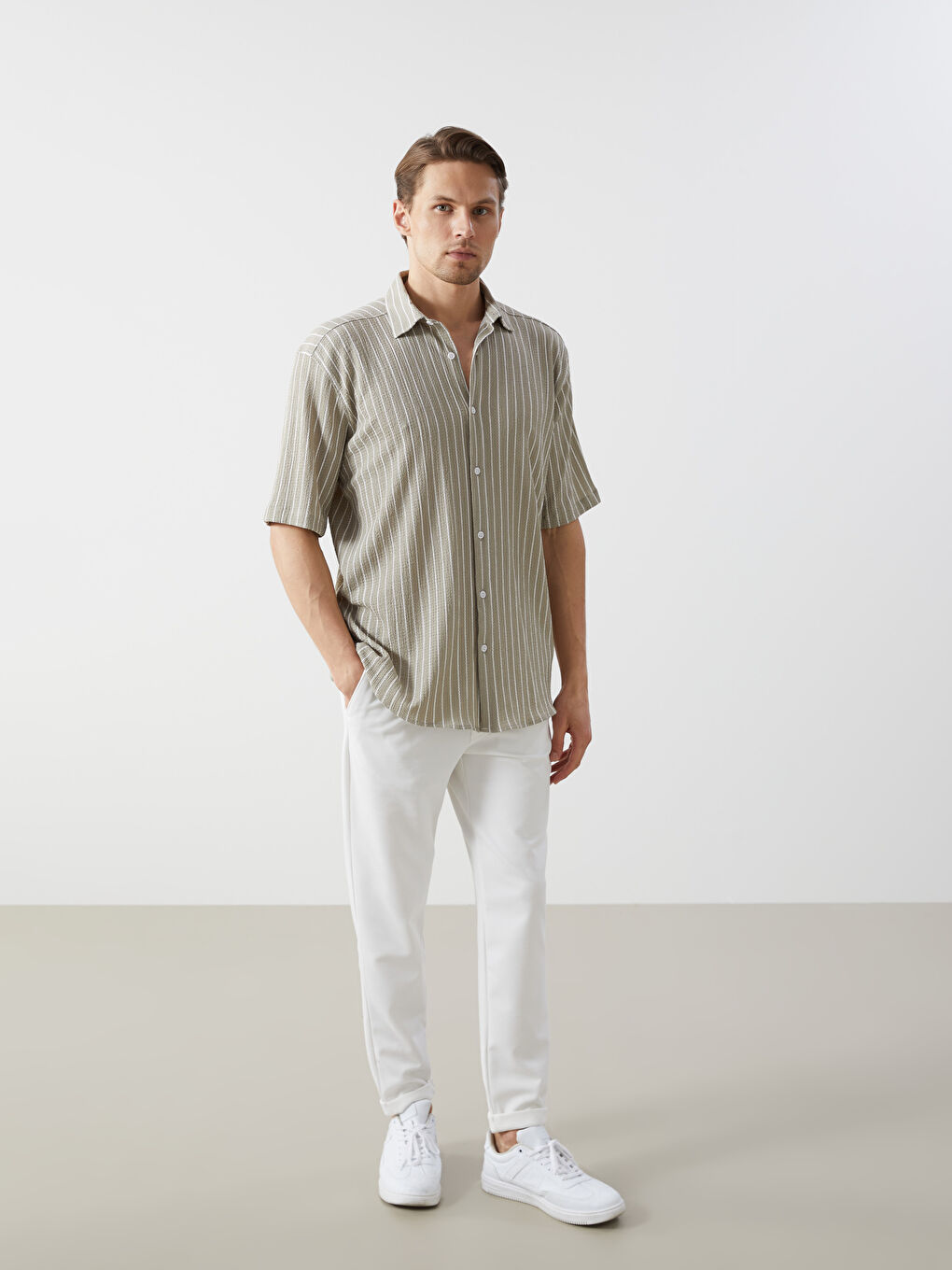 Regular Fit Short Sleeve Striped Men's Shirt-1