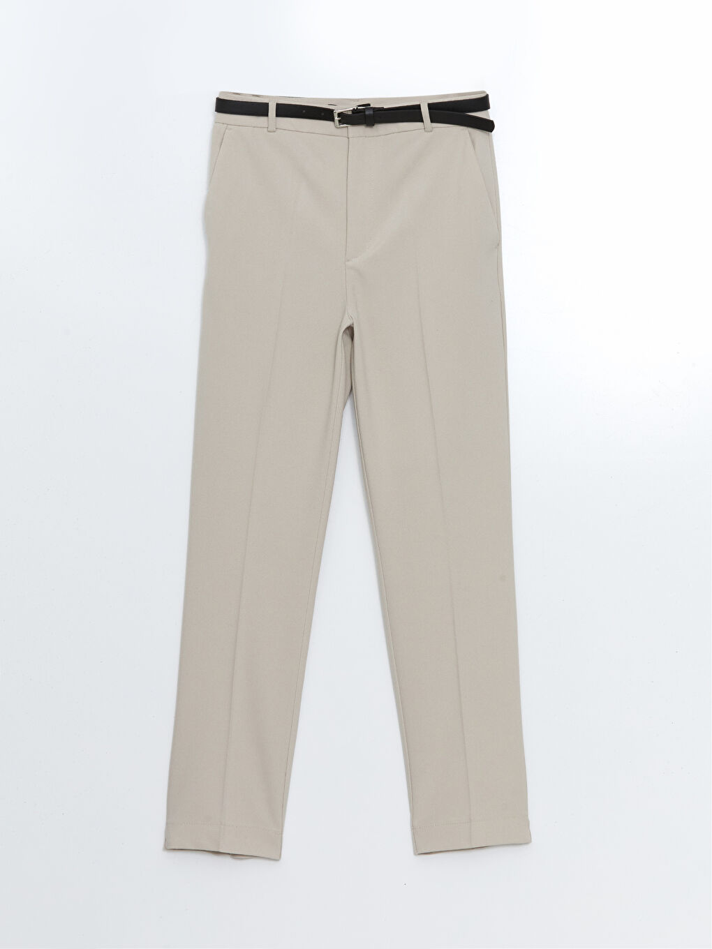 Bej Beli Kemerli Havuç Kesim Kadın Pantolon-4