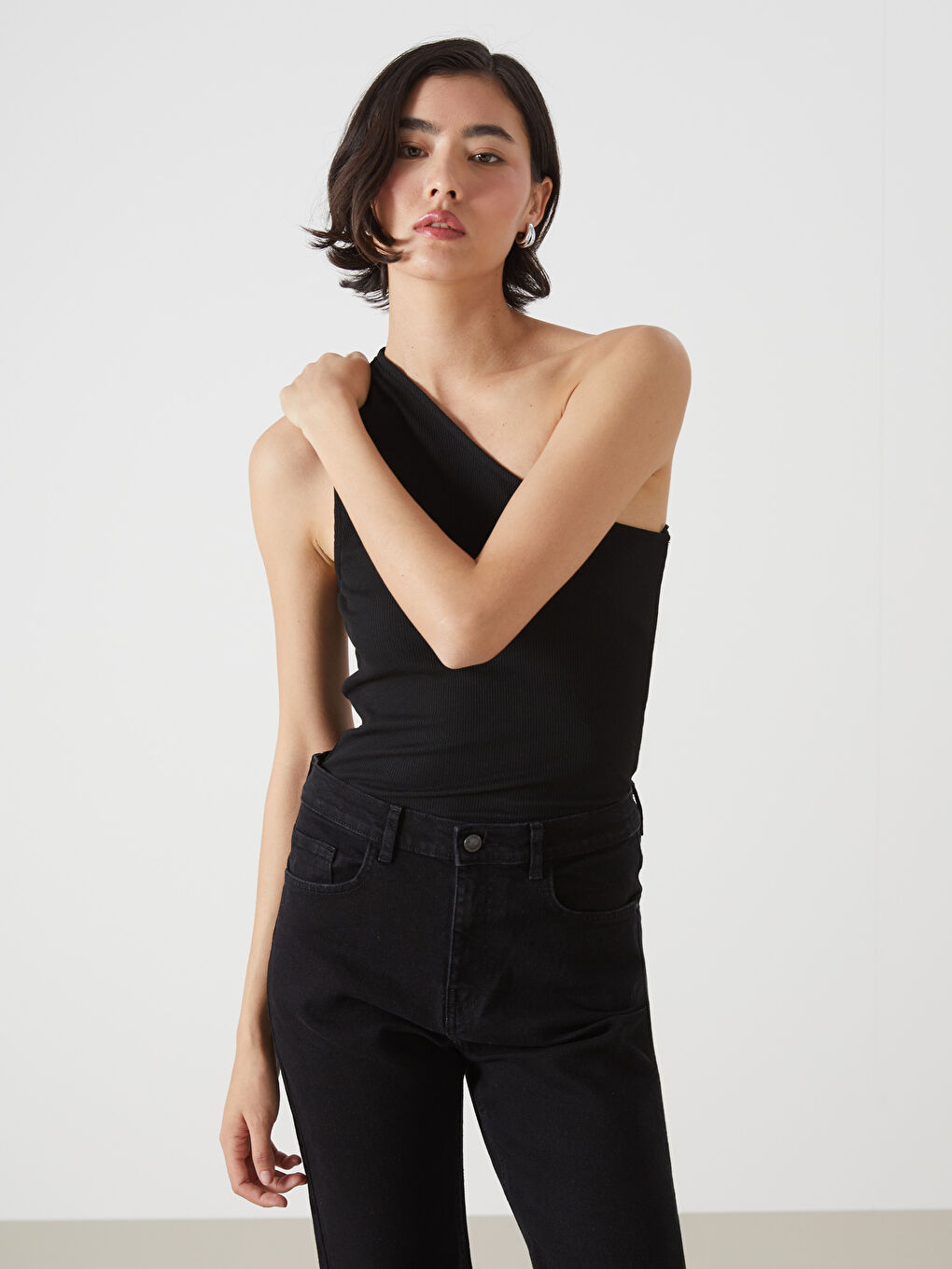 Women's One Shoulder Plain Tank Top -S5HG32Z8-CVL