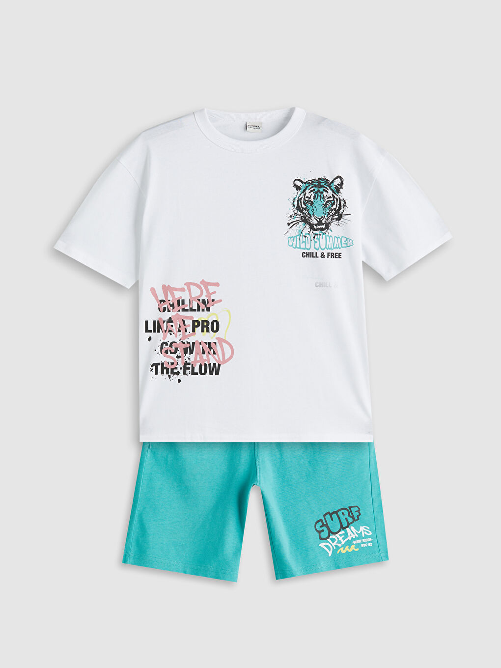 Crew Neck Printed Boys' T-Shirt and Shorts 2 Pack Set -S5HG48Z4-Q6K