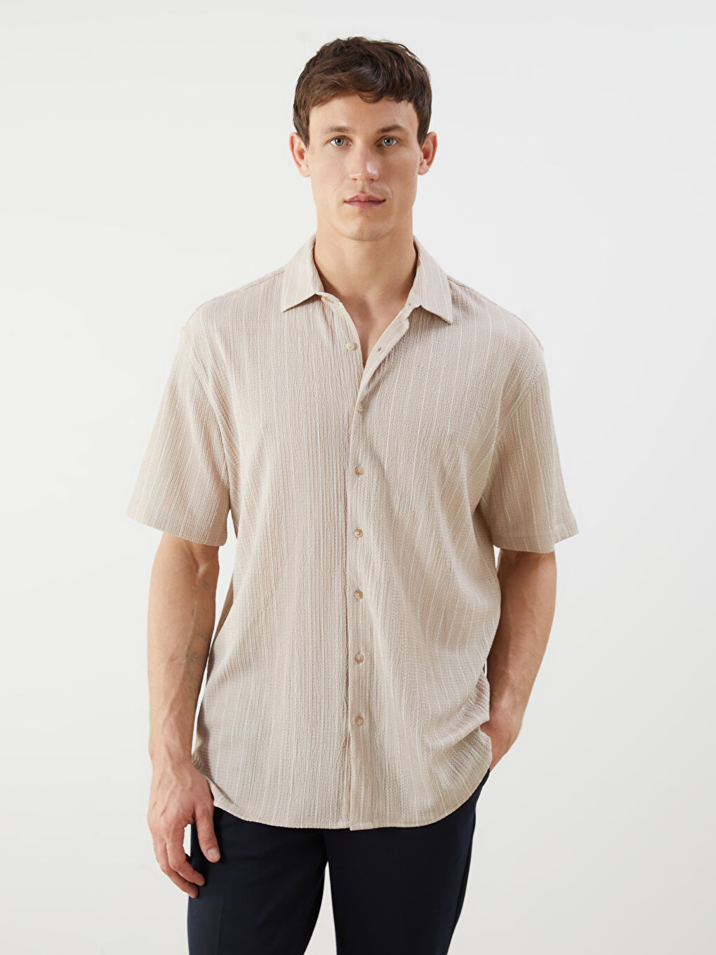 Regular Fit Short Sleeve Striped Men's Shirt