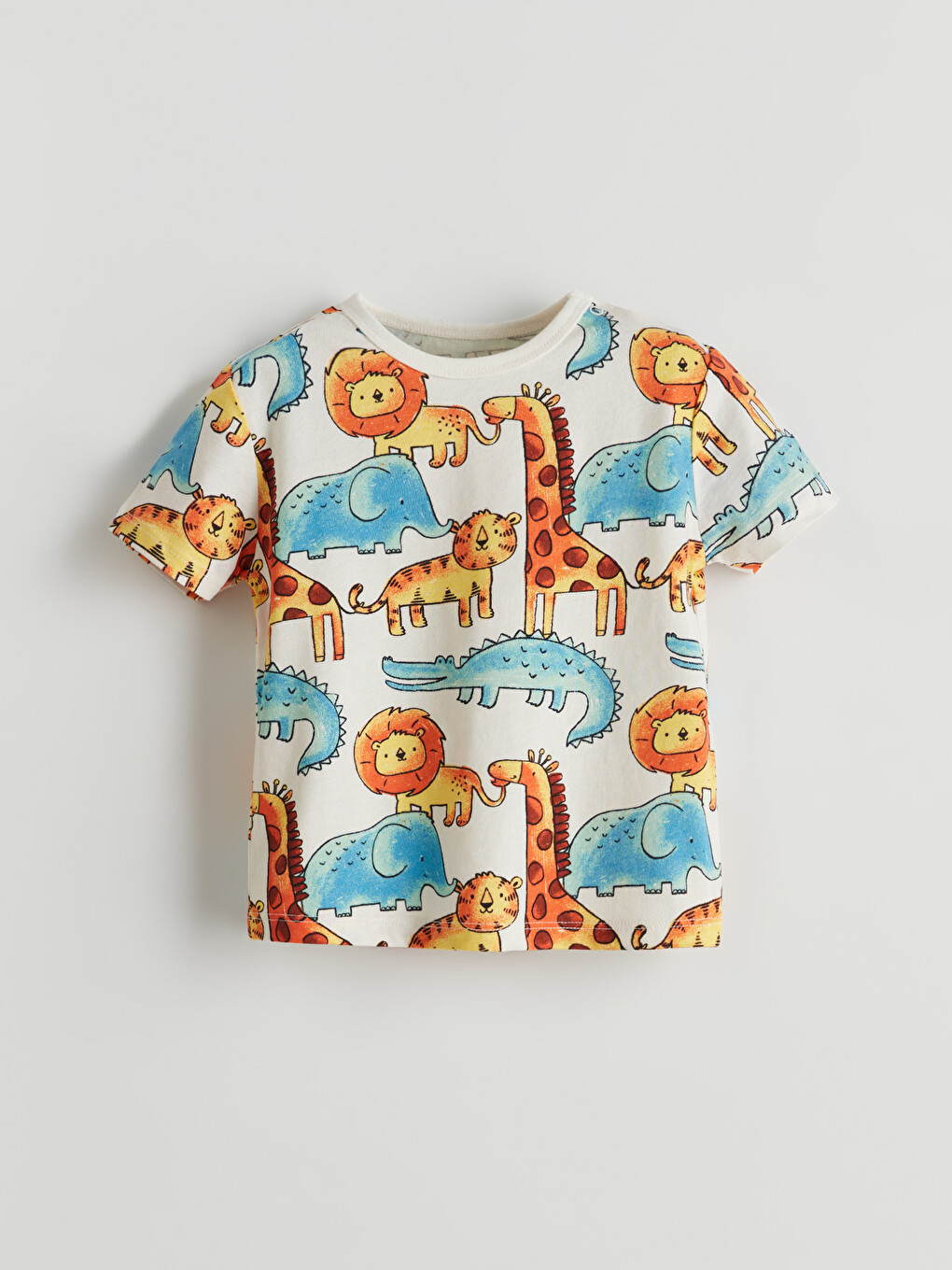 Ekru Hayvan Baskılı Erkek Bebek Pijama Üst