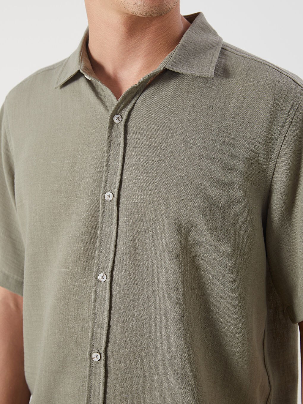 Slim Fit Short Sleeve Linen-Look Men's Shirt-2