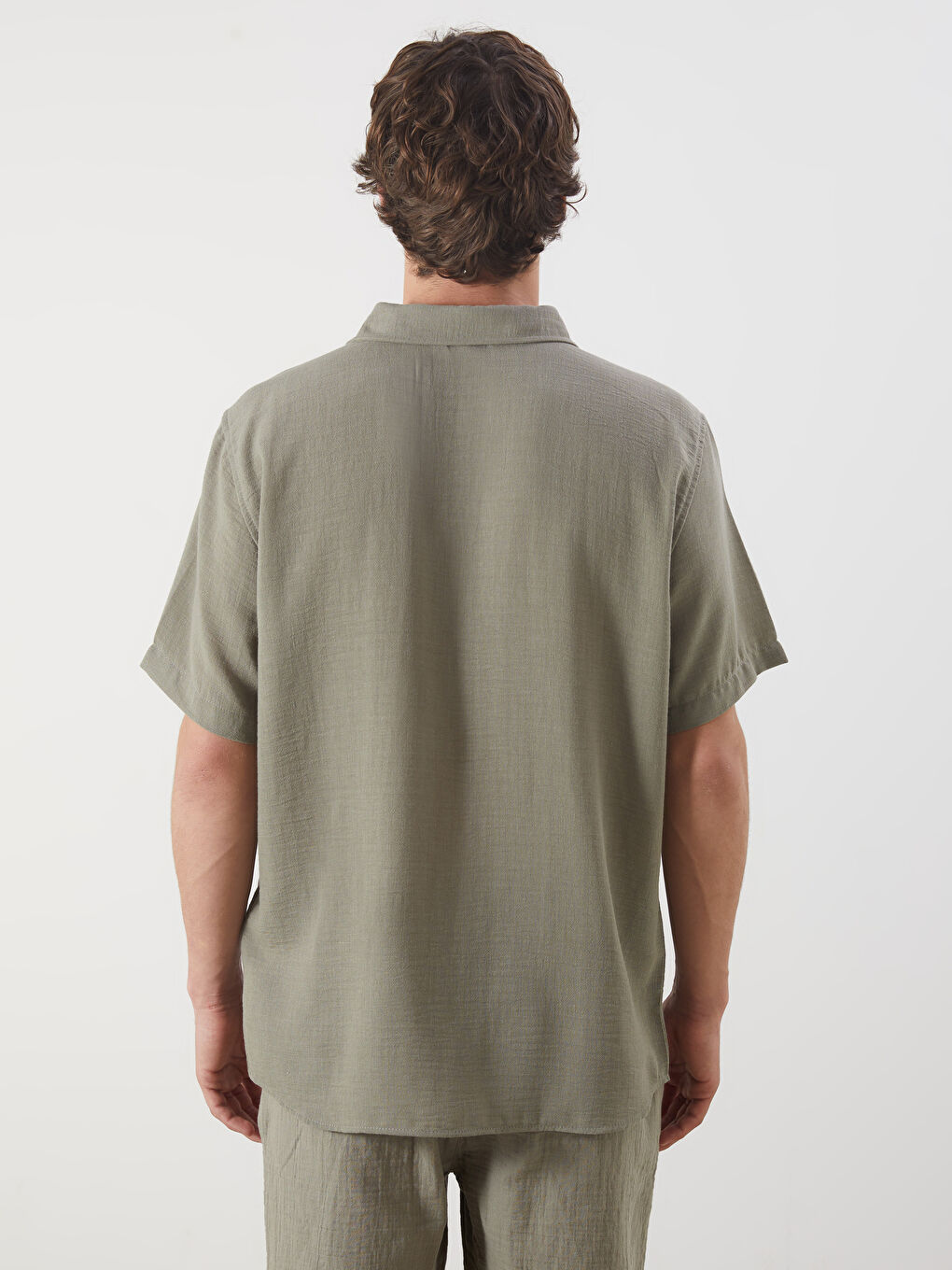 Slim Fit Short Sleeve Linen-Look Men's Shirt-3