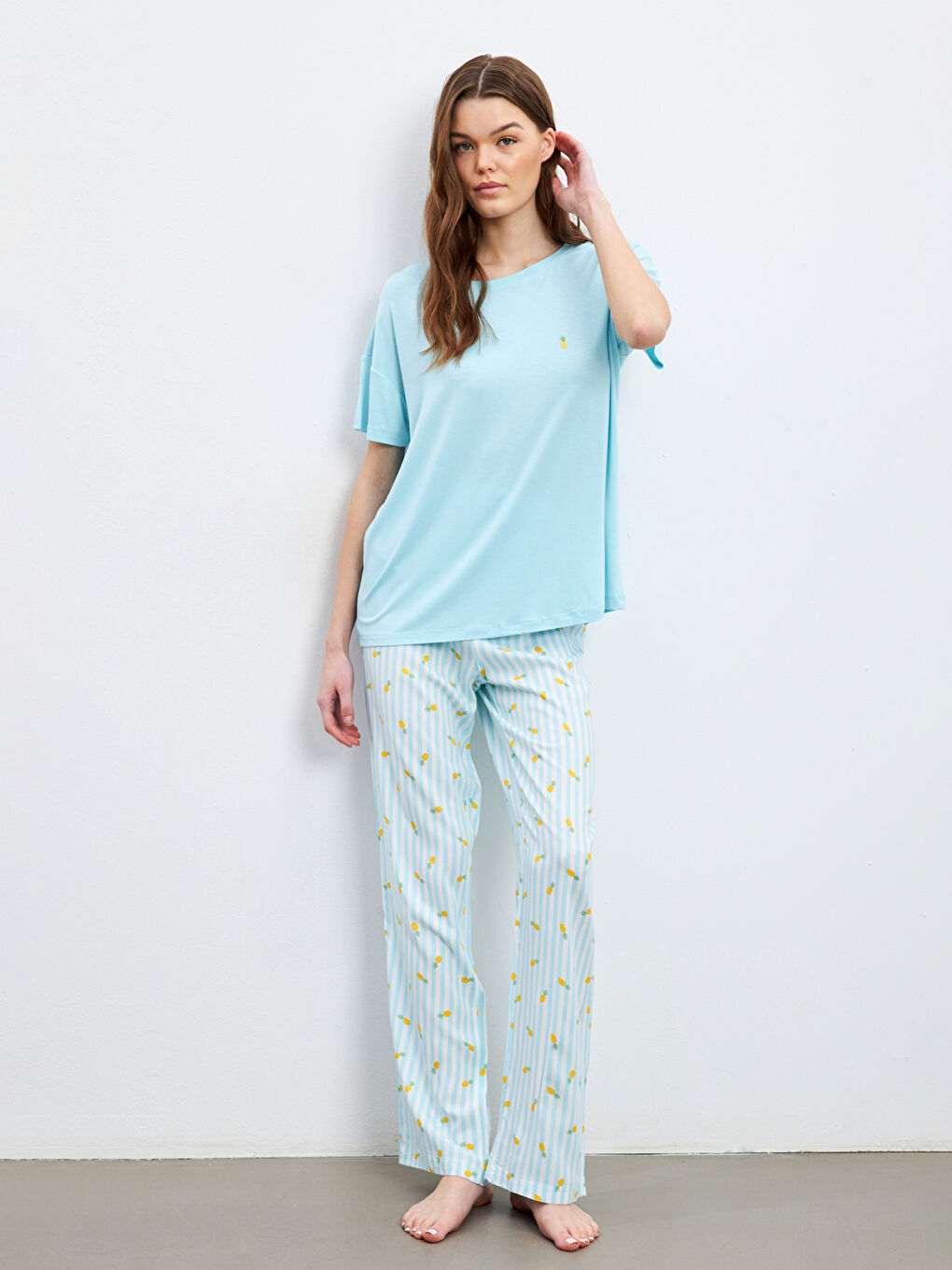 Crew Neck Printed Women's Pajamas Set -S5HG72Z8-LQK