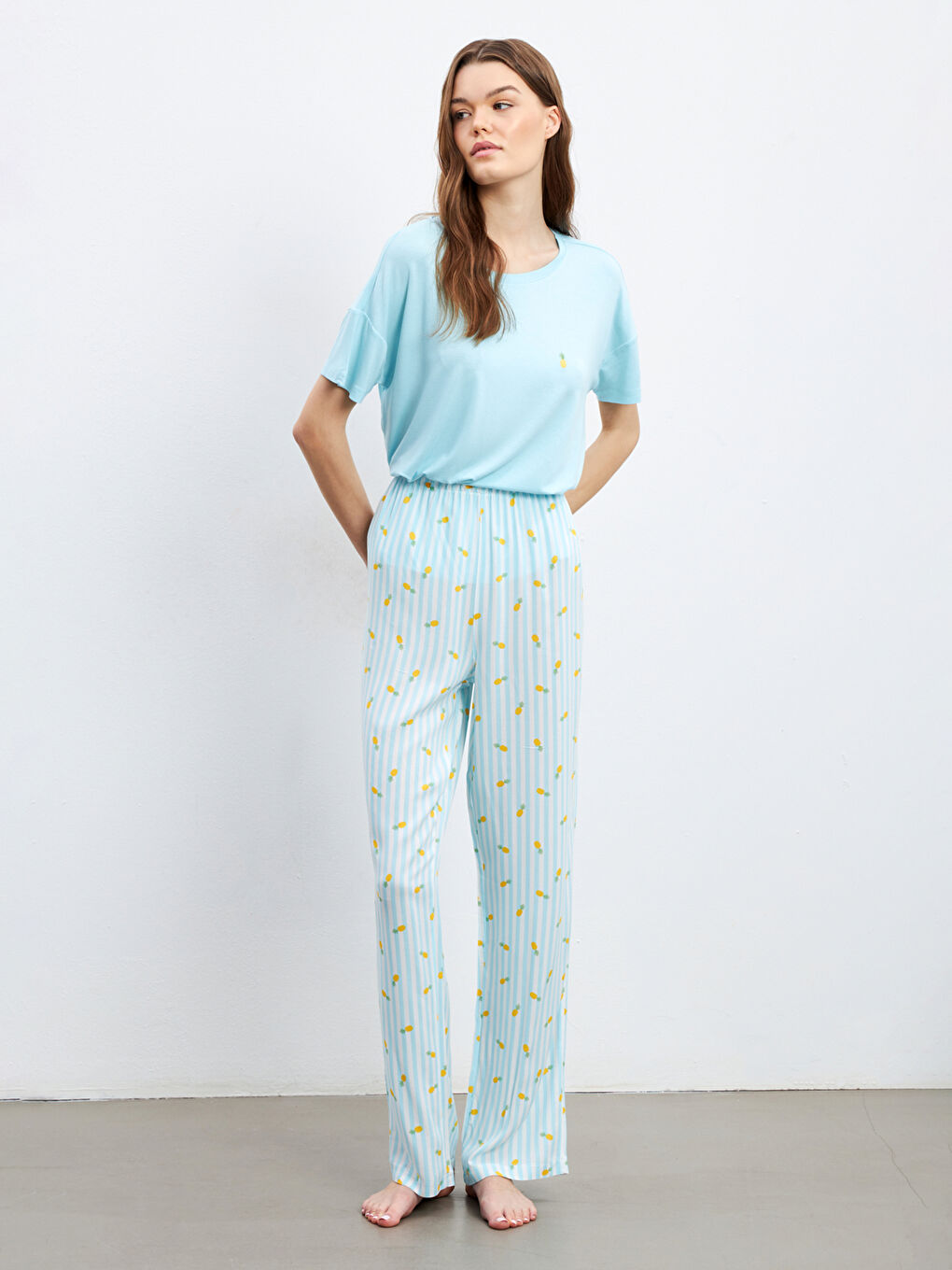 Crew Neck Printed Women's Pajamas Set -S5HG72Z8-LQK