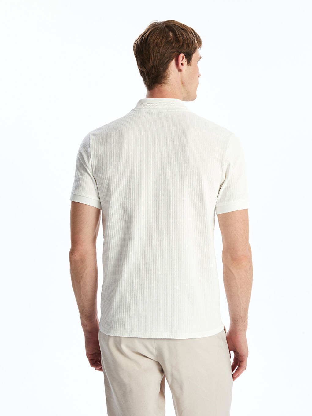 T-shirt Texturé à Col Polo Zippé pour Hommes-3