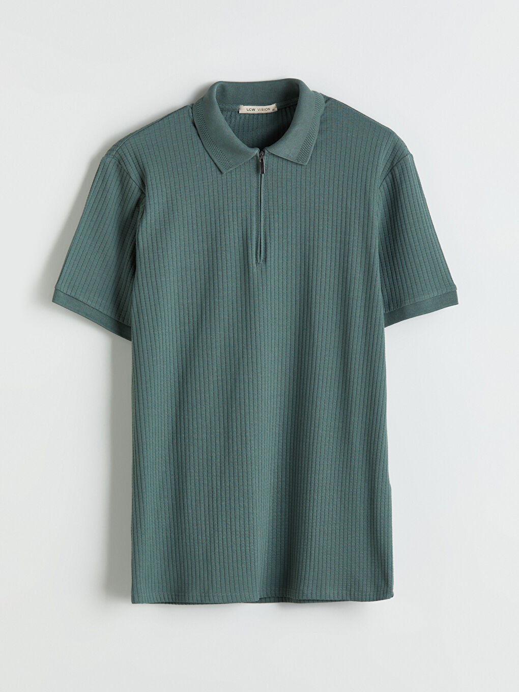 Zip-Up Polo Neck Men's Textured T-Shirt-4