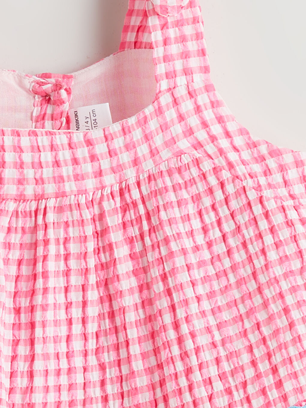 Pembe Ekose Kız Çocuk Keten Karışımlı Elbise-1