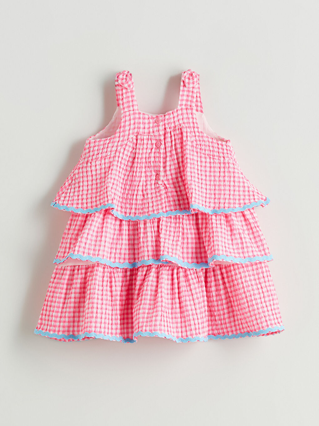 Pembe Ekose Kız Çocuk Keten Karışımlı Elbise-2