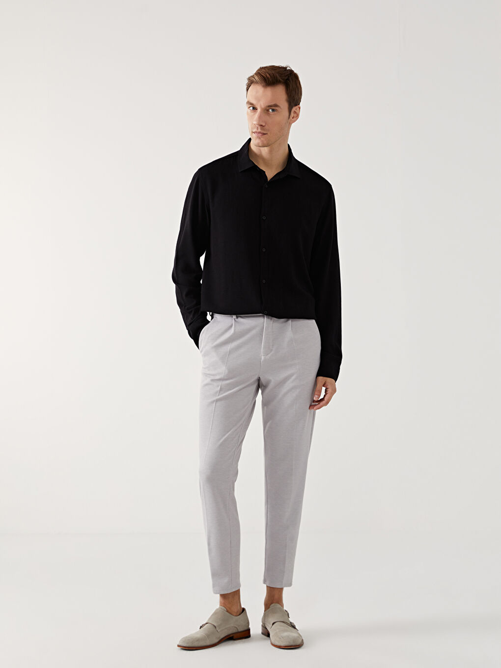 LCW Vision Slim Fit Long Sleeve Linen Blend Men's Shirt -S5HH86Z8-CVL