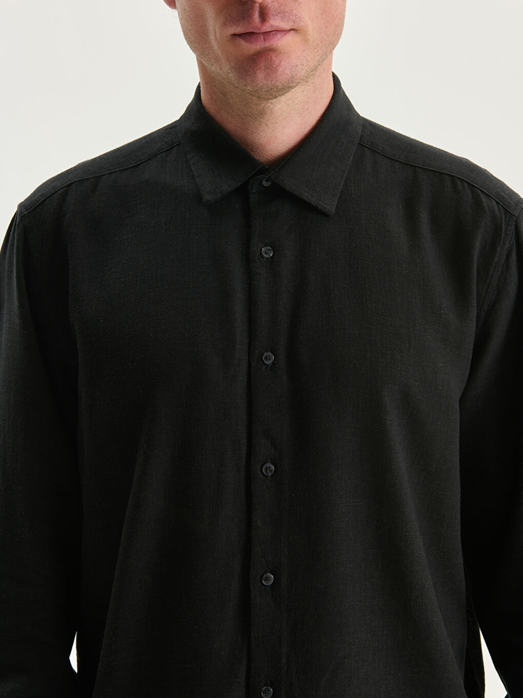 LCW Vision Slim Fit Long Sleeve Linen Blend Men's Shirt -S5HH86Z8-CVL