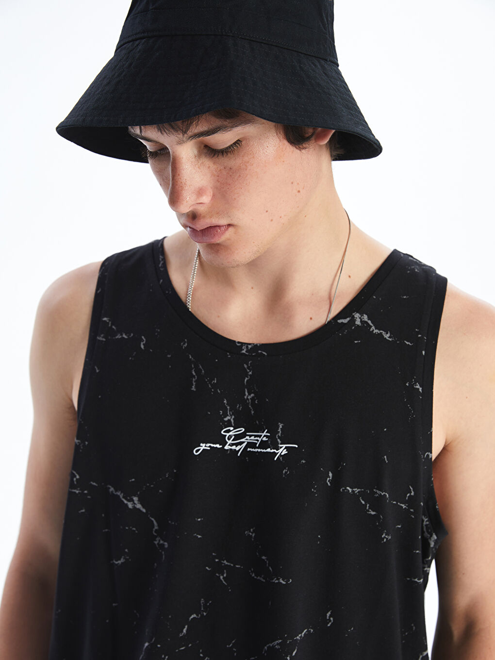 T-shirt sans manches imprimé à col rond pour Hommes