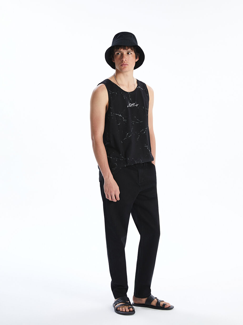 T-shirt sans manches imprimé à col rond pour Hommes-1