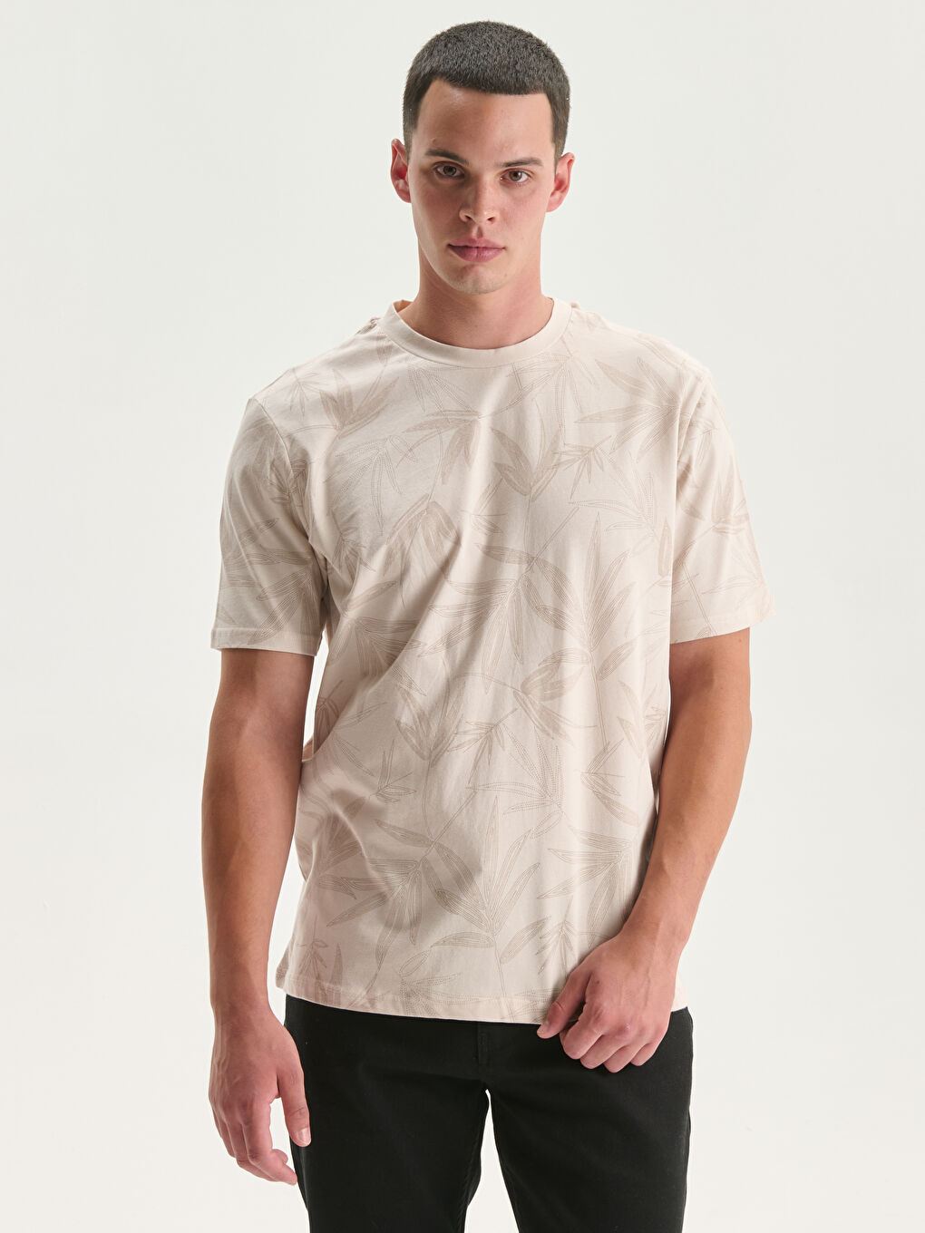 T-shirt en Jersey Imprimé à Col Rond pour Hommes