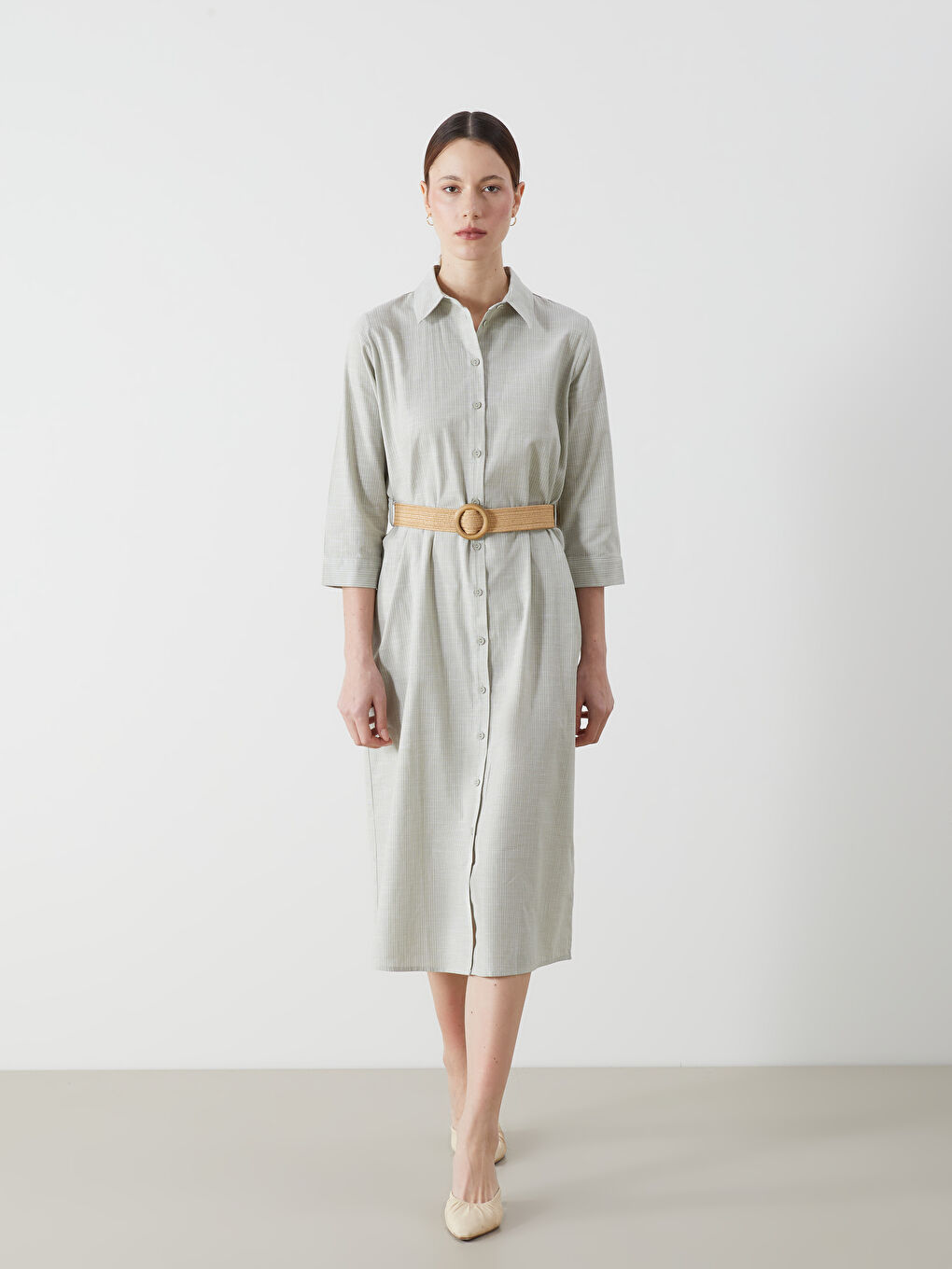 Striped Belted Shirt Dress -S5HI76Z8-LFT