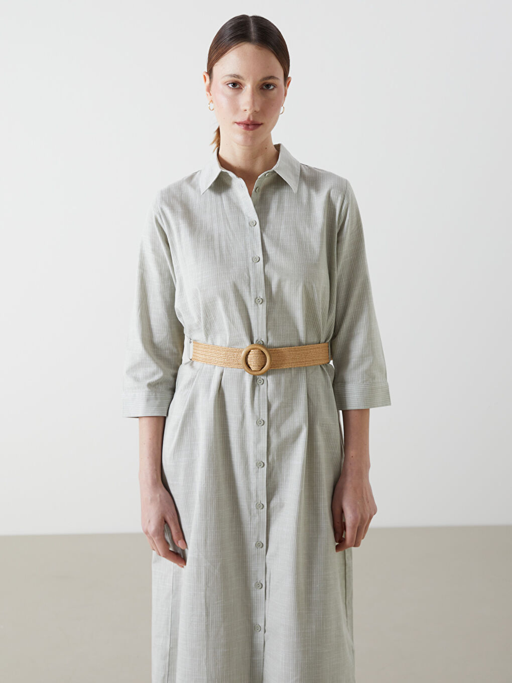 Striped Belted Shirt Dress -S5HI76Z8-LFT