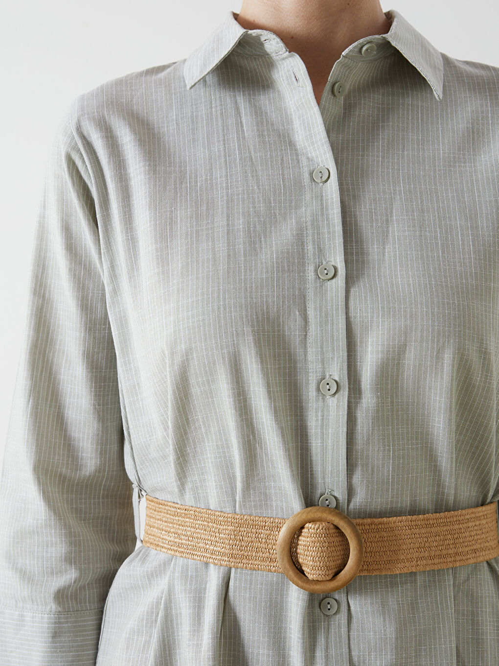 Striped Belted Shirt Dress -S5HI76Z8-LFT