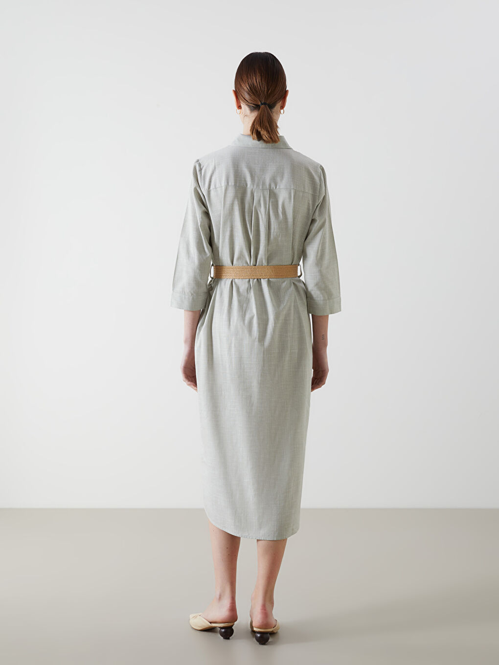Striped Belted Shirt Dress -S5HI76Z8-LFT