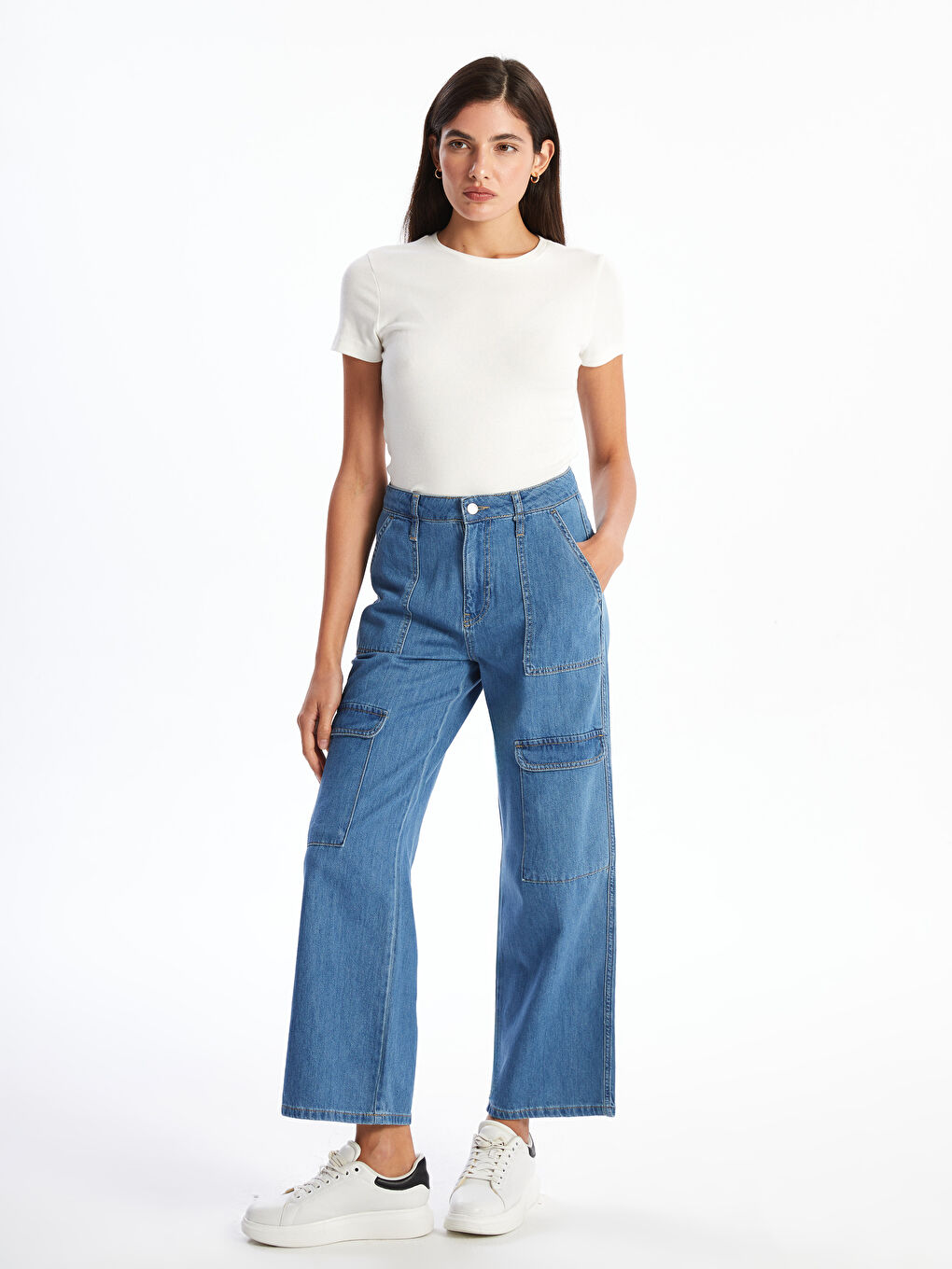 Wideleg Women's Cargo Jean Pants -S5HI92Z8-507