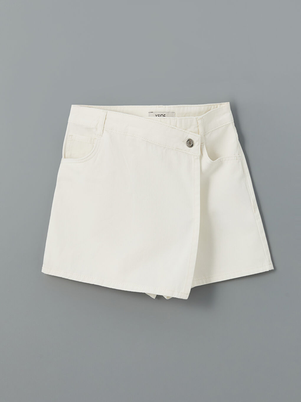 Beyaz Dar Fit Kadın Jean Şort Etek-4