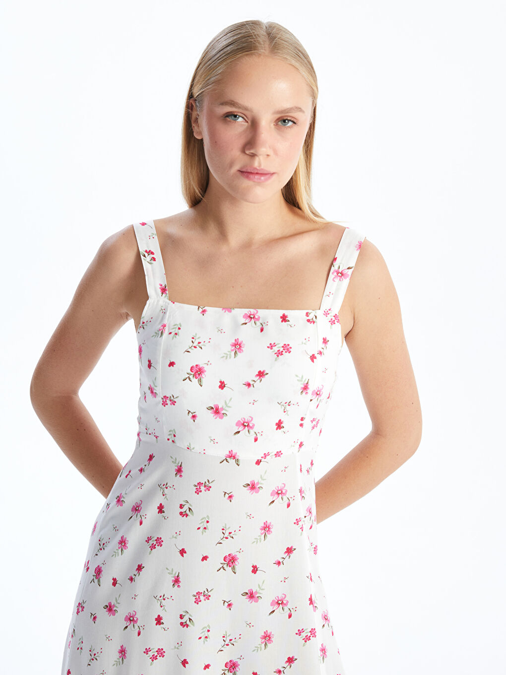 Square Collar Floral Women's Dress -S5HJ46Z8-R9J
