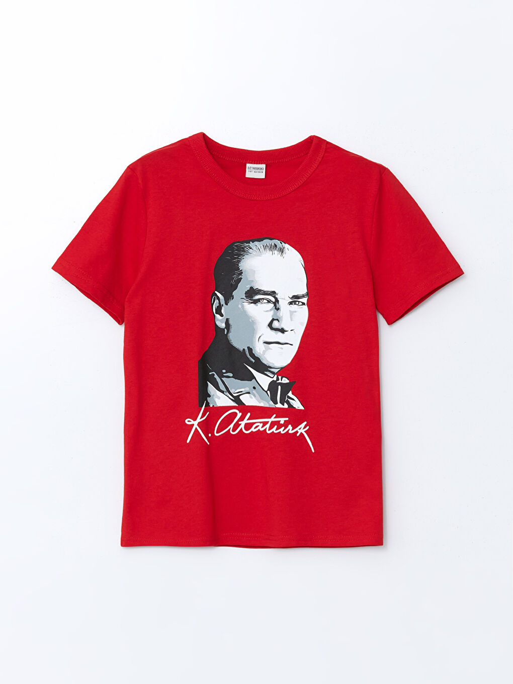 LCW Kids Kirmizi Bisiklet Yaka Atatürk Baskılı Erkek Çocuk Tişört