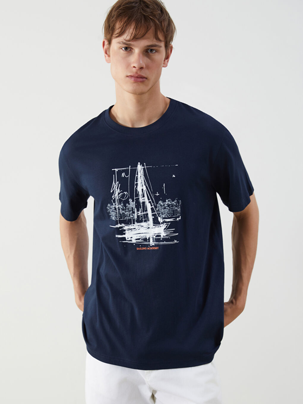 T-shirt en Jersey Imprimé à Col Rond pour Hommes