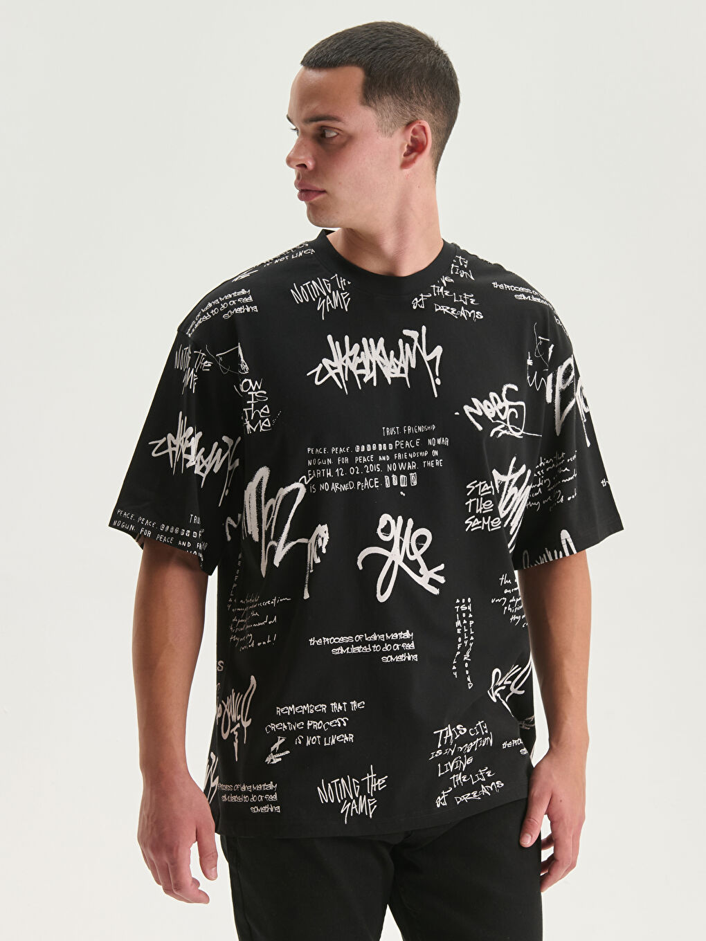 Bisiklet Yaka Baskılı Penye Erkek Tişört