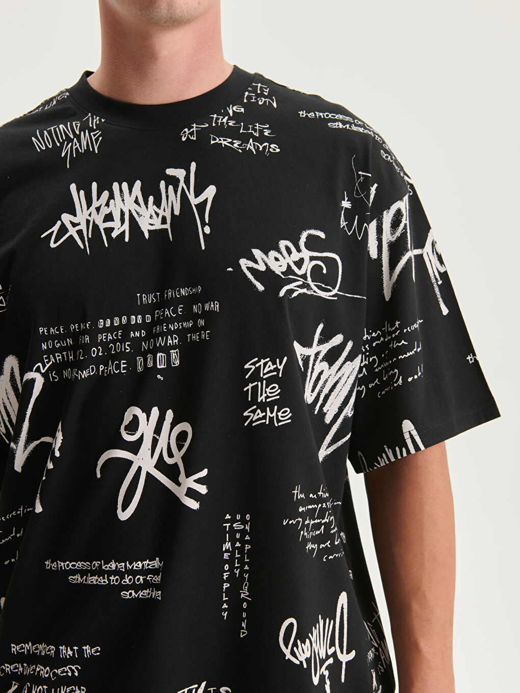 Bisiklet Yaka Baskılı Penye Erkek Tişört-2