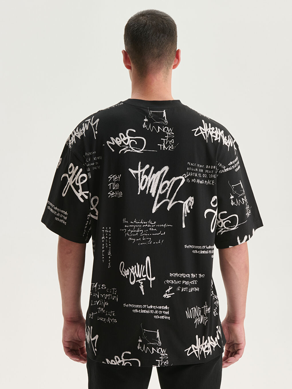 Bisiklet Yaka Baskılı Penye Erkek Tişört-3