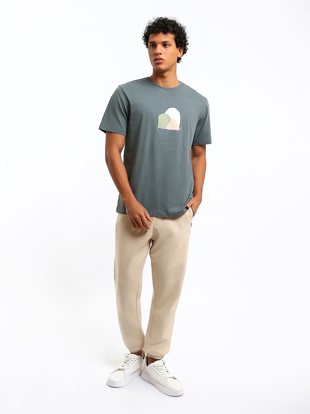 T-shirt Imprimé pour Hommes à Col Rond-1