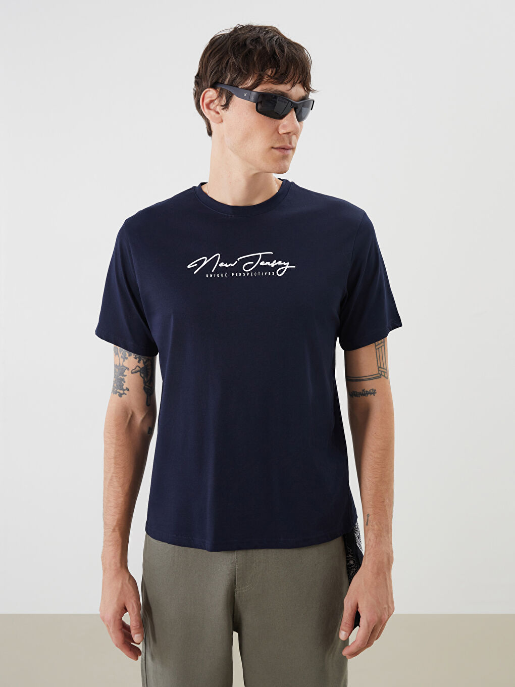 T-shirt en Jersey Imprimé à Col Rond pour Hommes