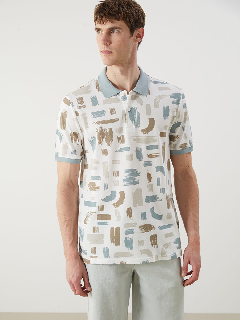 T-shirt pour Hommes en Piqué à Motifs à Col Roulé