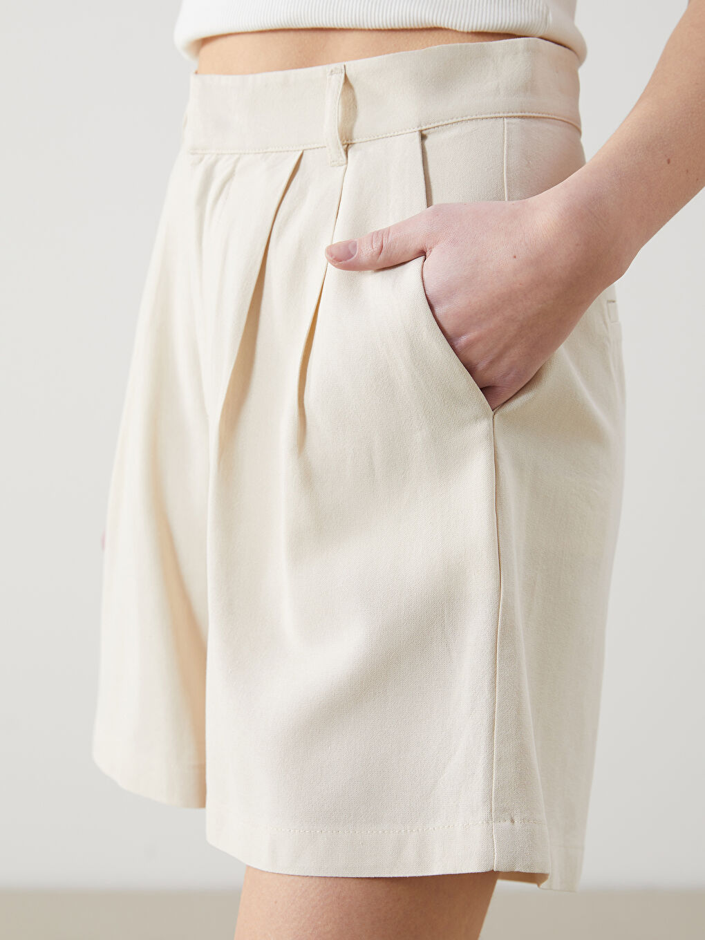 Loose Fit Linen Blend Women'S Shorts -S5HK99Z8-FBK