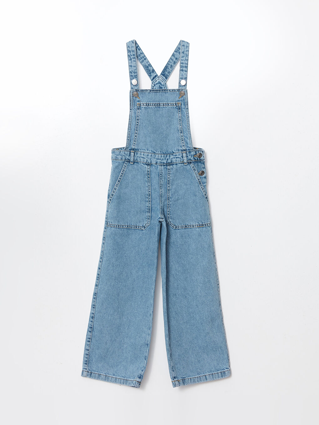LCW Kids Mavi Kare Yaka Kız Çocuk Jean Salopet