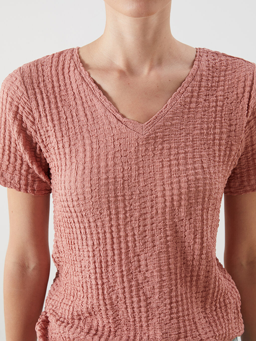 T-shirt pour Femmes Texturé à Encolure en V-2