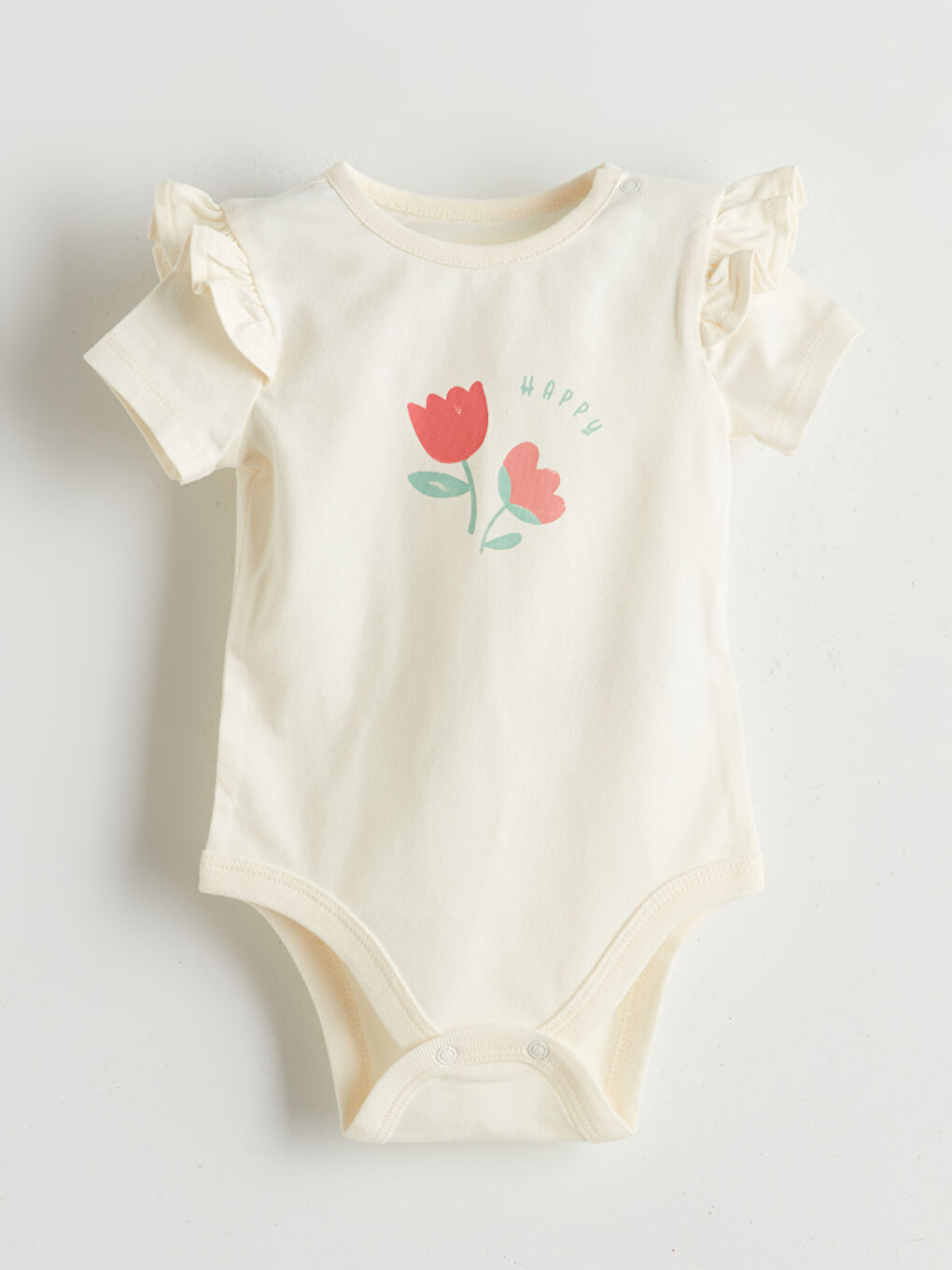 LCW baby Ekru Organik Kumaş Çiçekli Kız Bebek Çıtçıtlı Body ve Tayt 2'li - 1