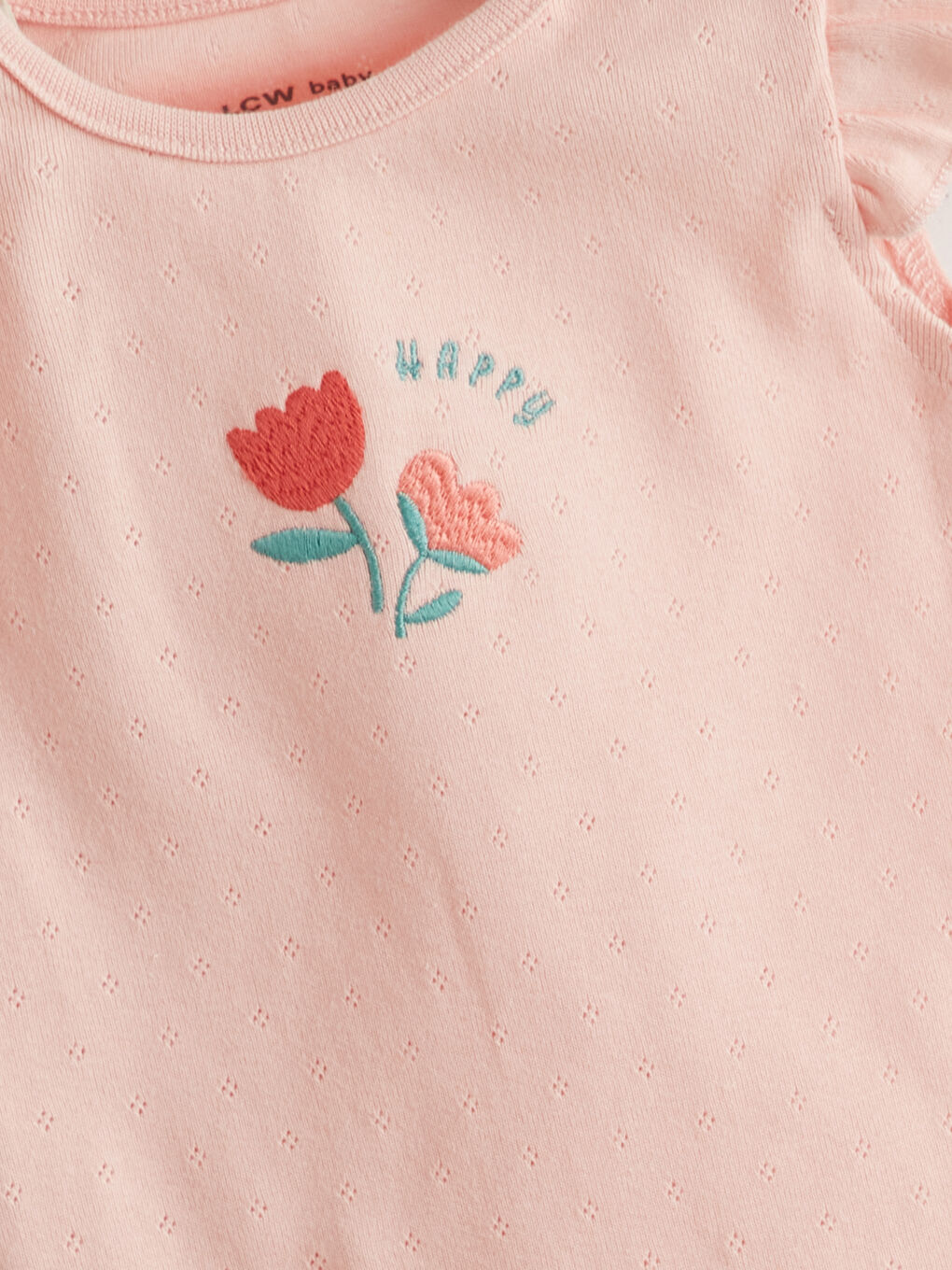 Pembe Çiçek Nakışlı Kız Bebek Çıtçıtlı Body-2