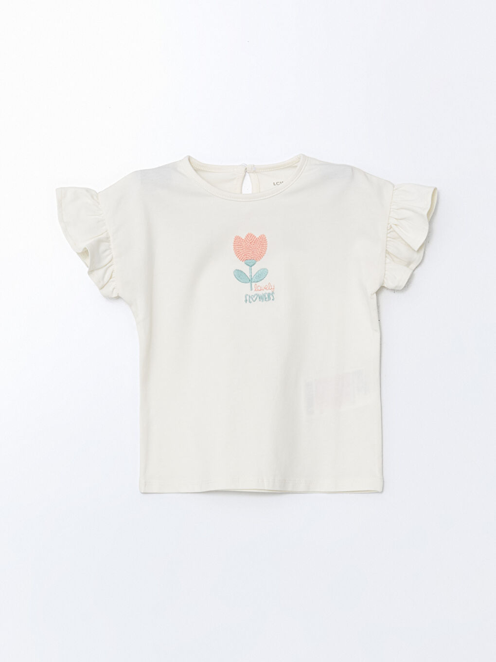 Ekru Organik Kumaş Çiçekli Kız Bebek Tişört ve Tayt 2'li-1