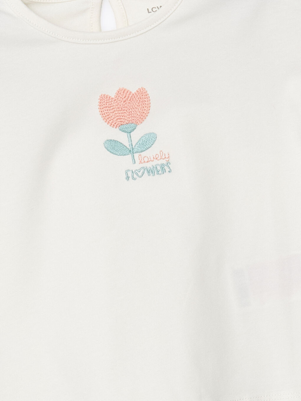 Ekru Organik Kumaş Çiçekli Kız Bebek Tişört ve Tayt 2'li-2