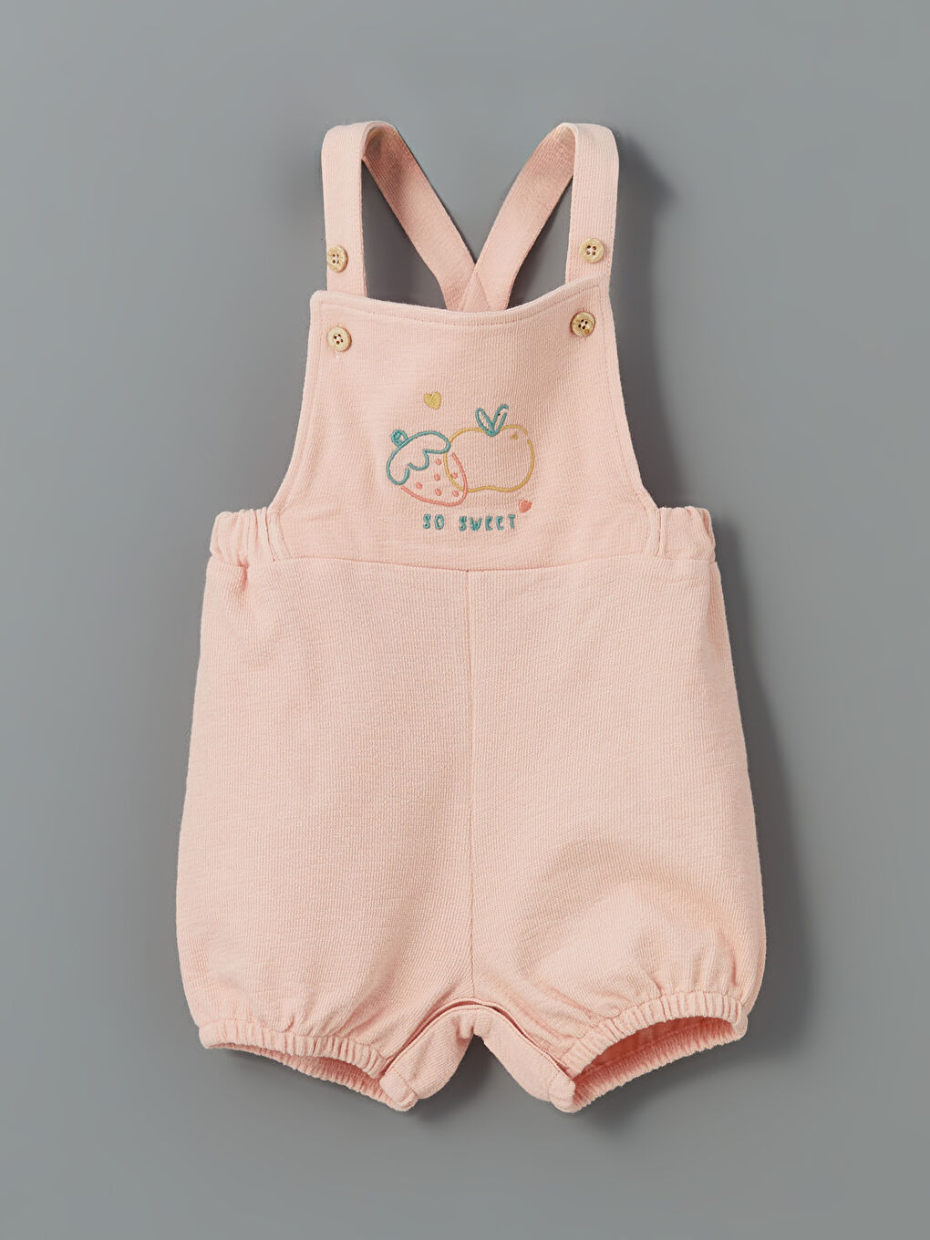 Pembe Çilek Nakışlı Kız Bebek Salopet