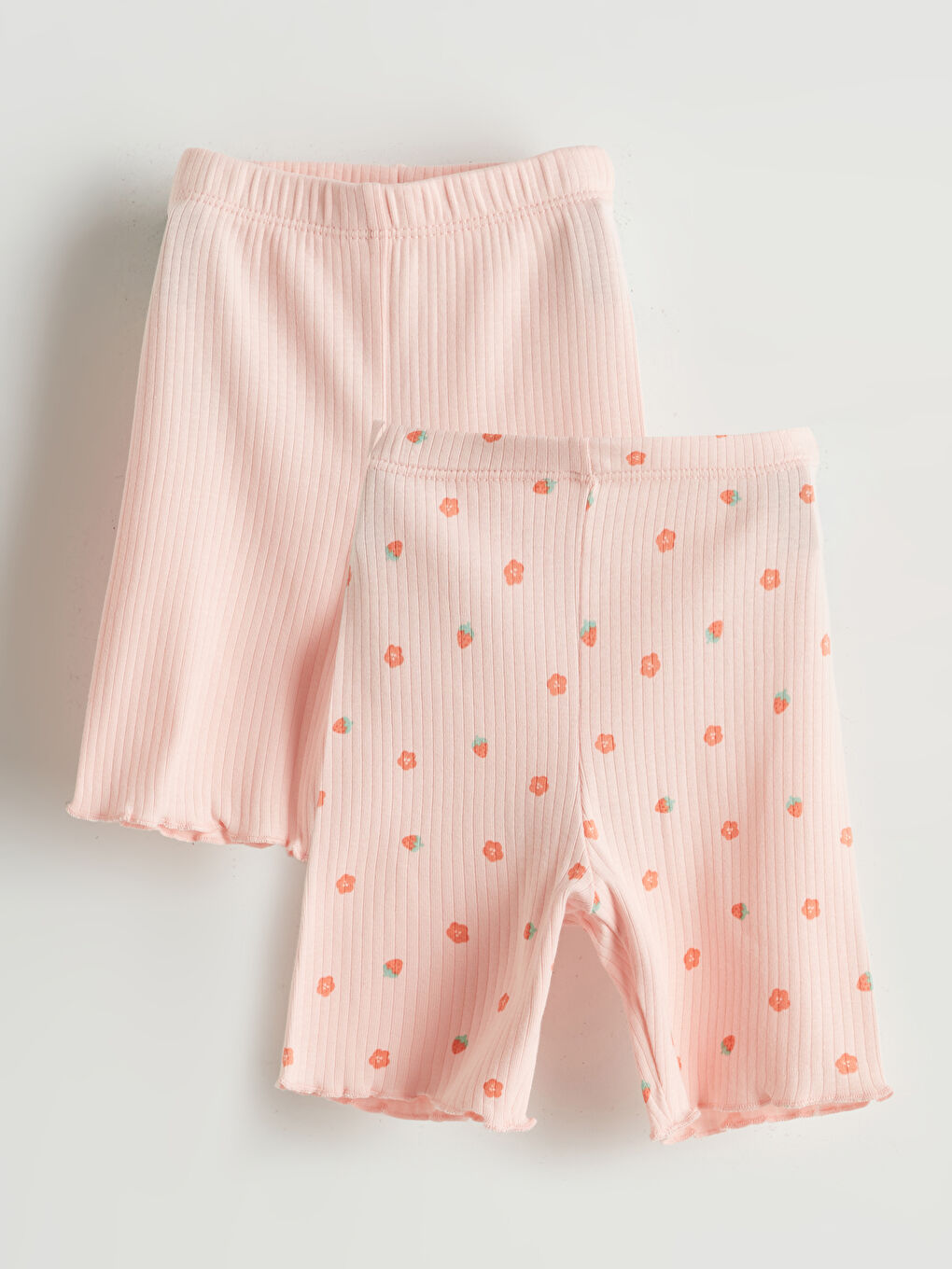 Pembe Organik Kumaş Beli Lastikli Kız Bebek Tayt 2'li