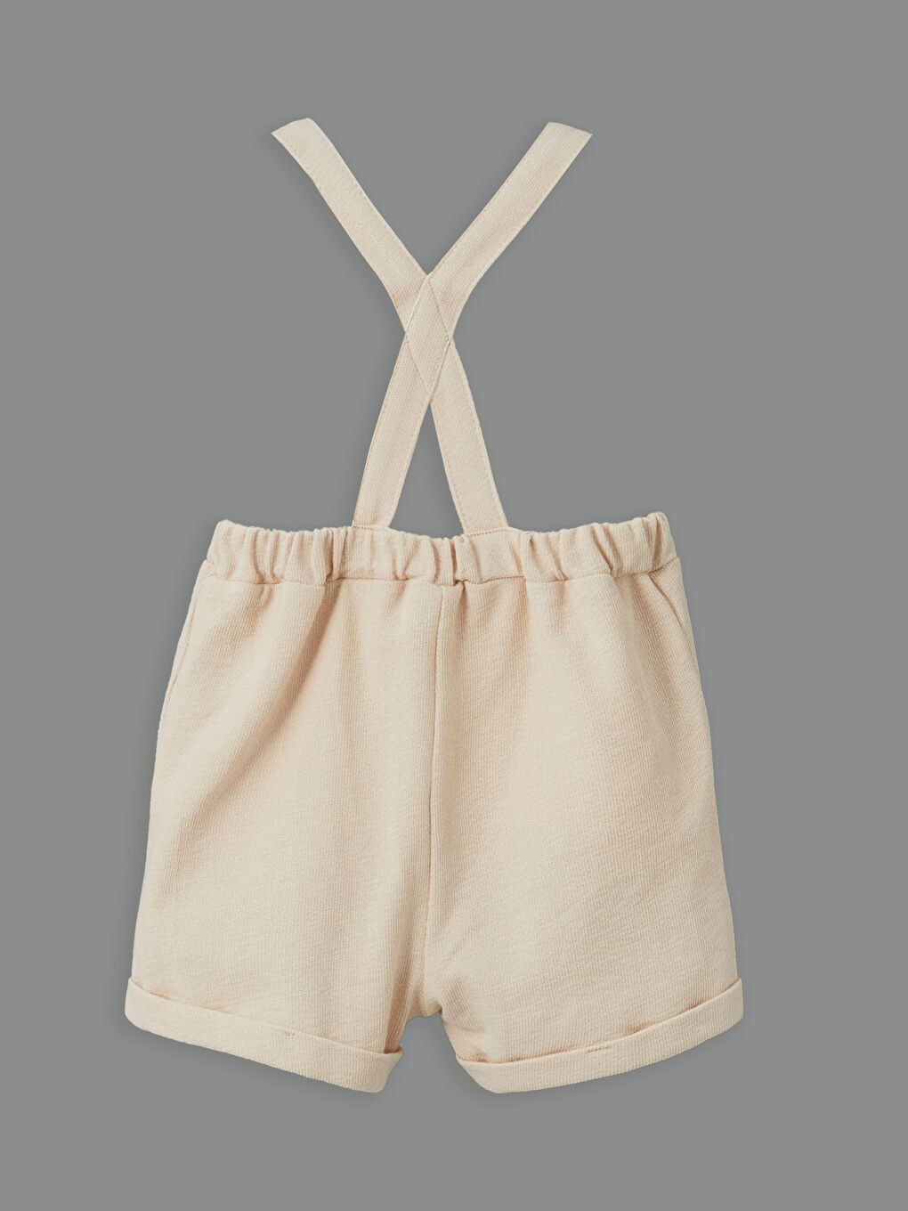 Bej Kare Yaka Nakışlı Erkek Bebek Salopet-1