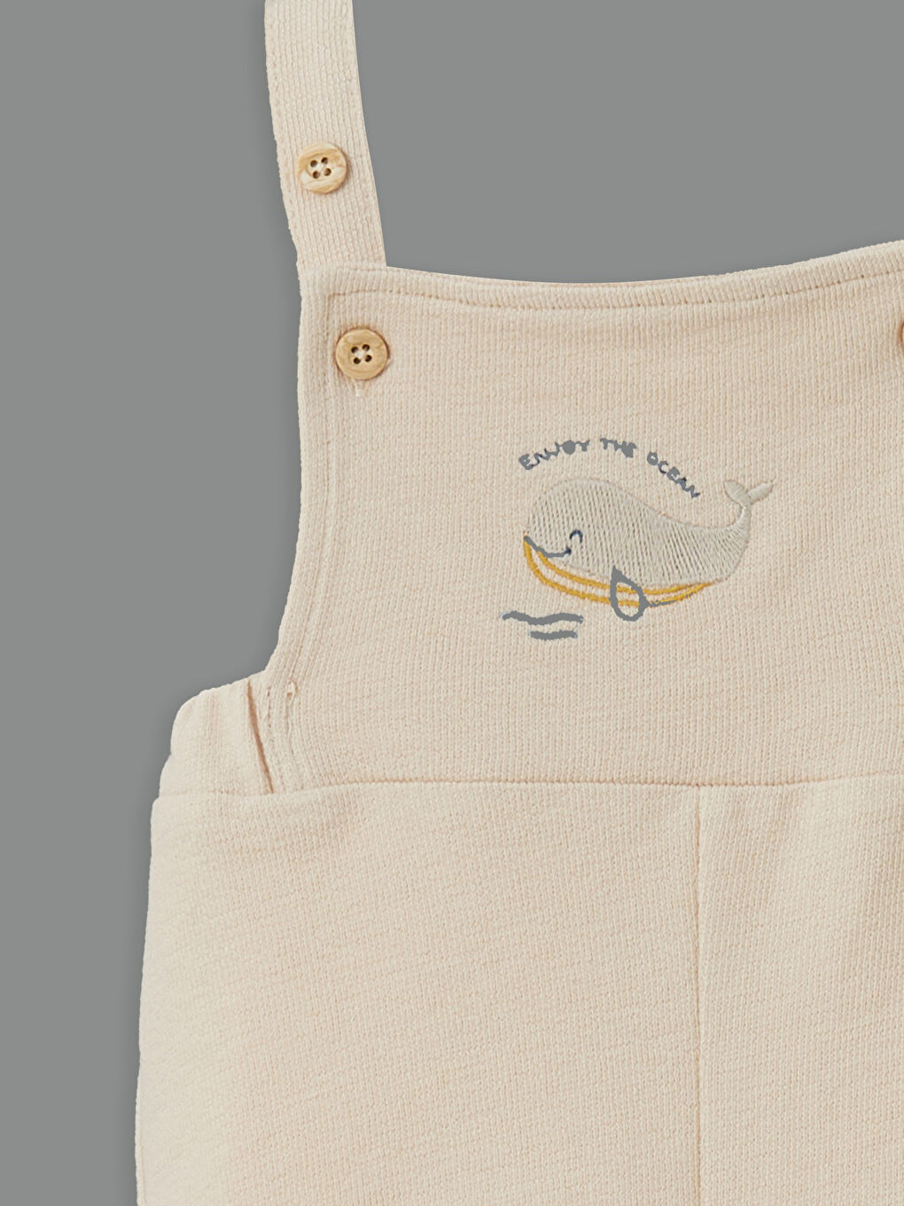 Bej Kare Yaka Nakışlı Erkek Bebek Salopet-2