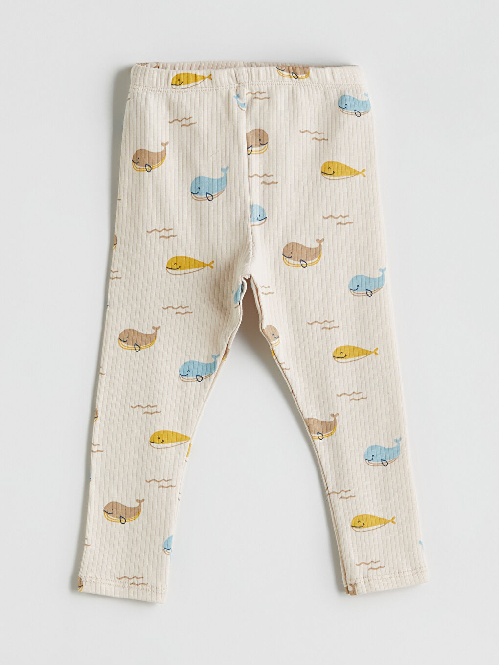 Bej Beli Lastikli Baskılı Erkek Bebek Tayt