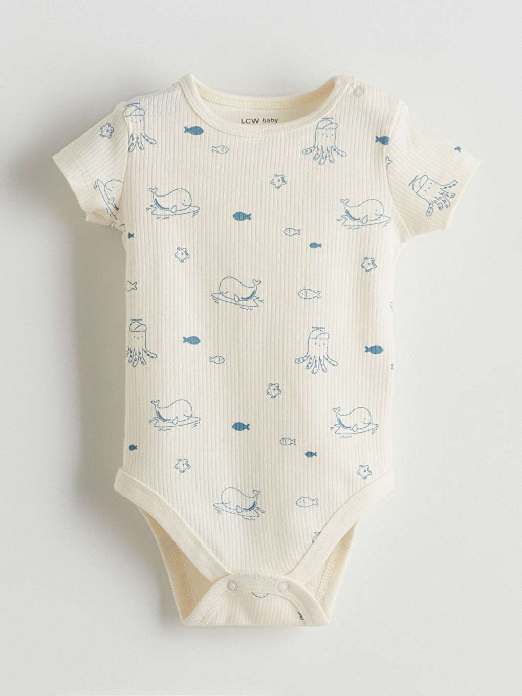 Ekru Kısa Kollu Erkek Bebek Fitilli Çıtçıtlı Body