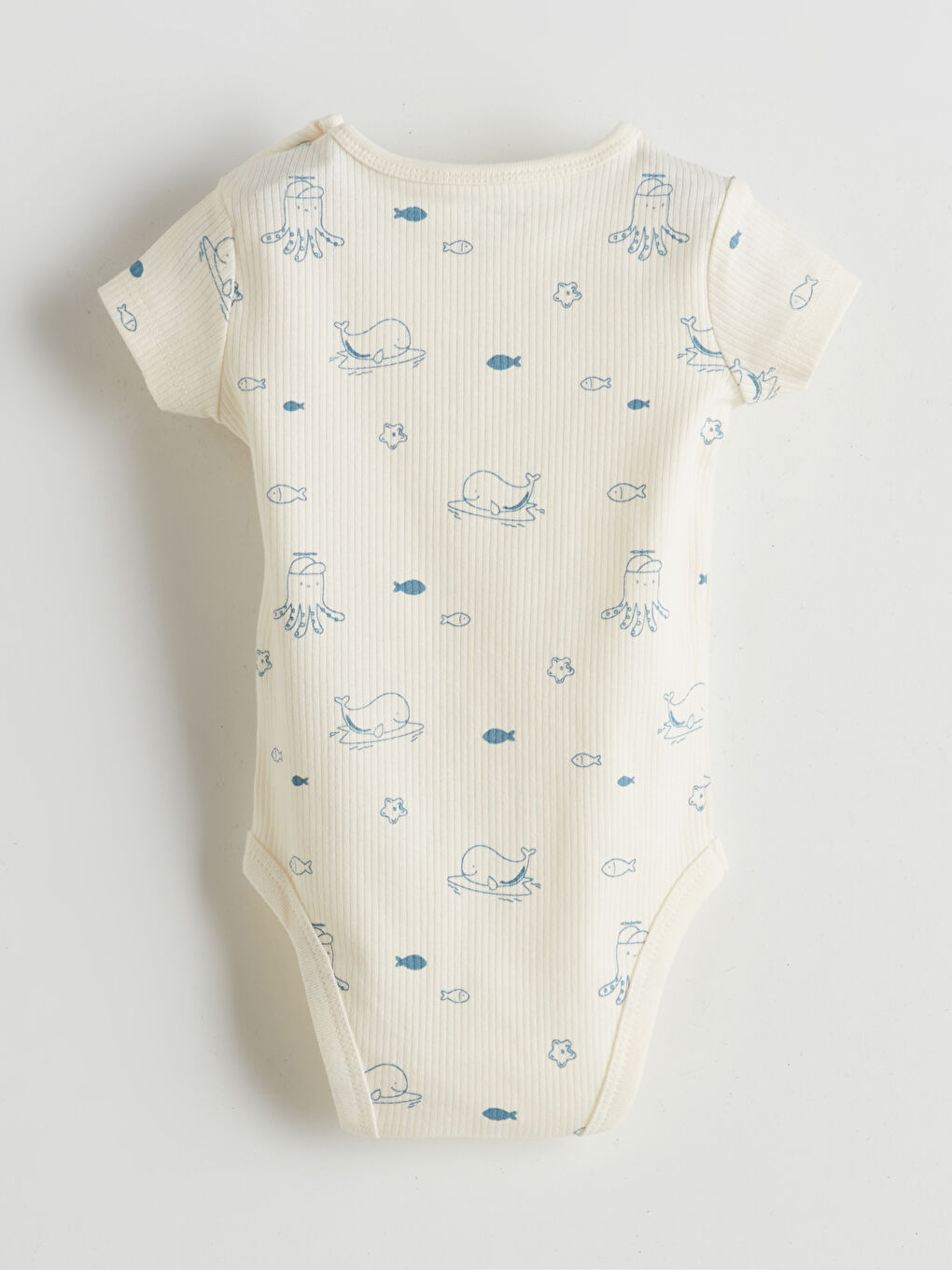 Ekru Kısa Kollu Erkek Bebek Fitilli Çıtçıtlı Body-3