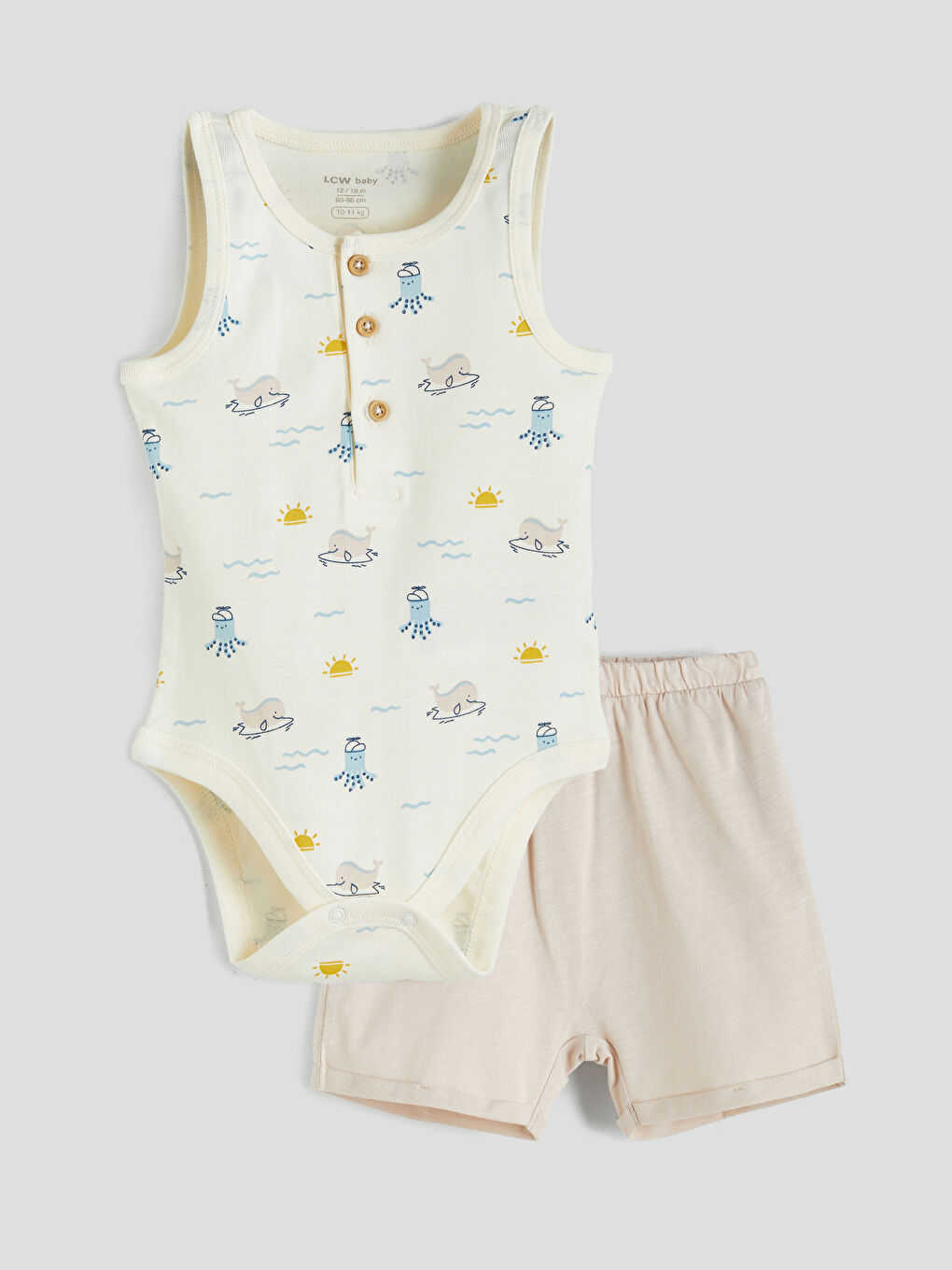 Ekru Organik Kumaş Erkek Bebek Çıtçıtlı Body ve Tayt 2'li