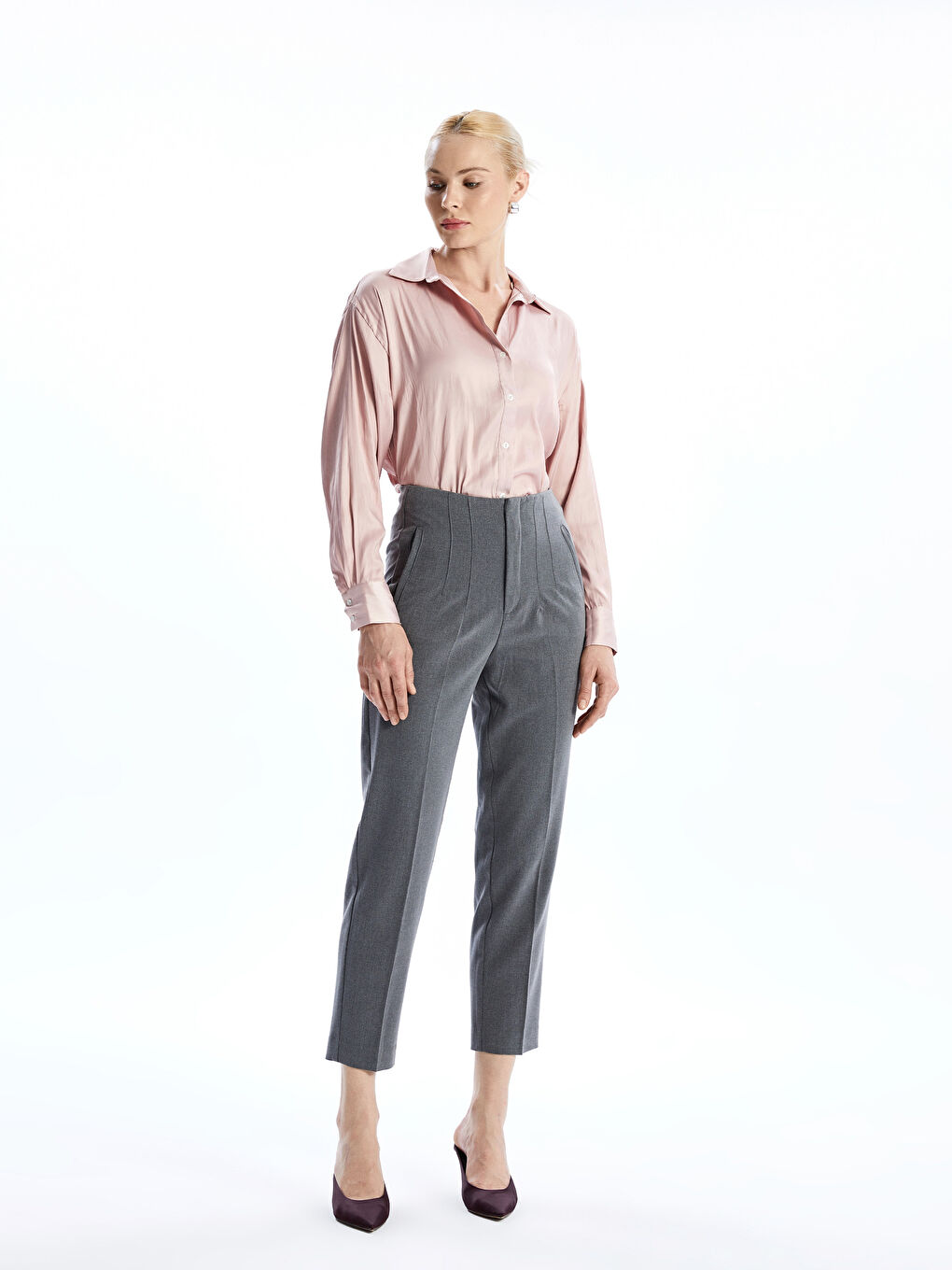 Gri Dar Fit Kadın Pantolon